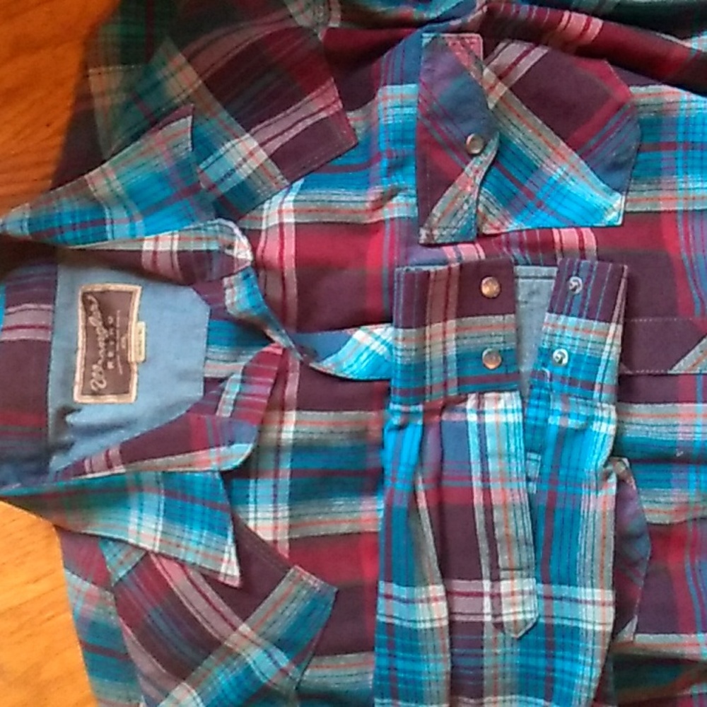 🤠 Wrangler SHIRT Retro Brush PREMIUM Long Sleeve WESTERN SHIRT XXL AQUA PLAID